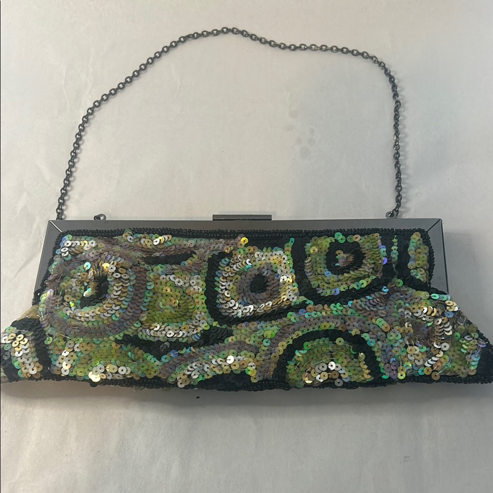 New York & Company Green Black Sequin Clutch
